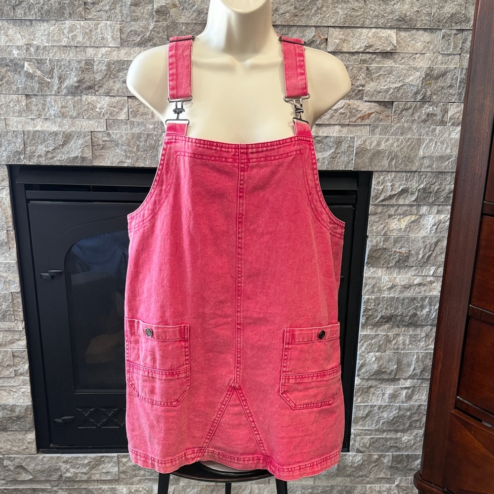 Le Lis Red Denim Overall Mini Dress